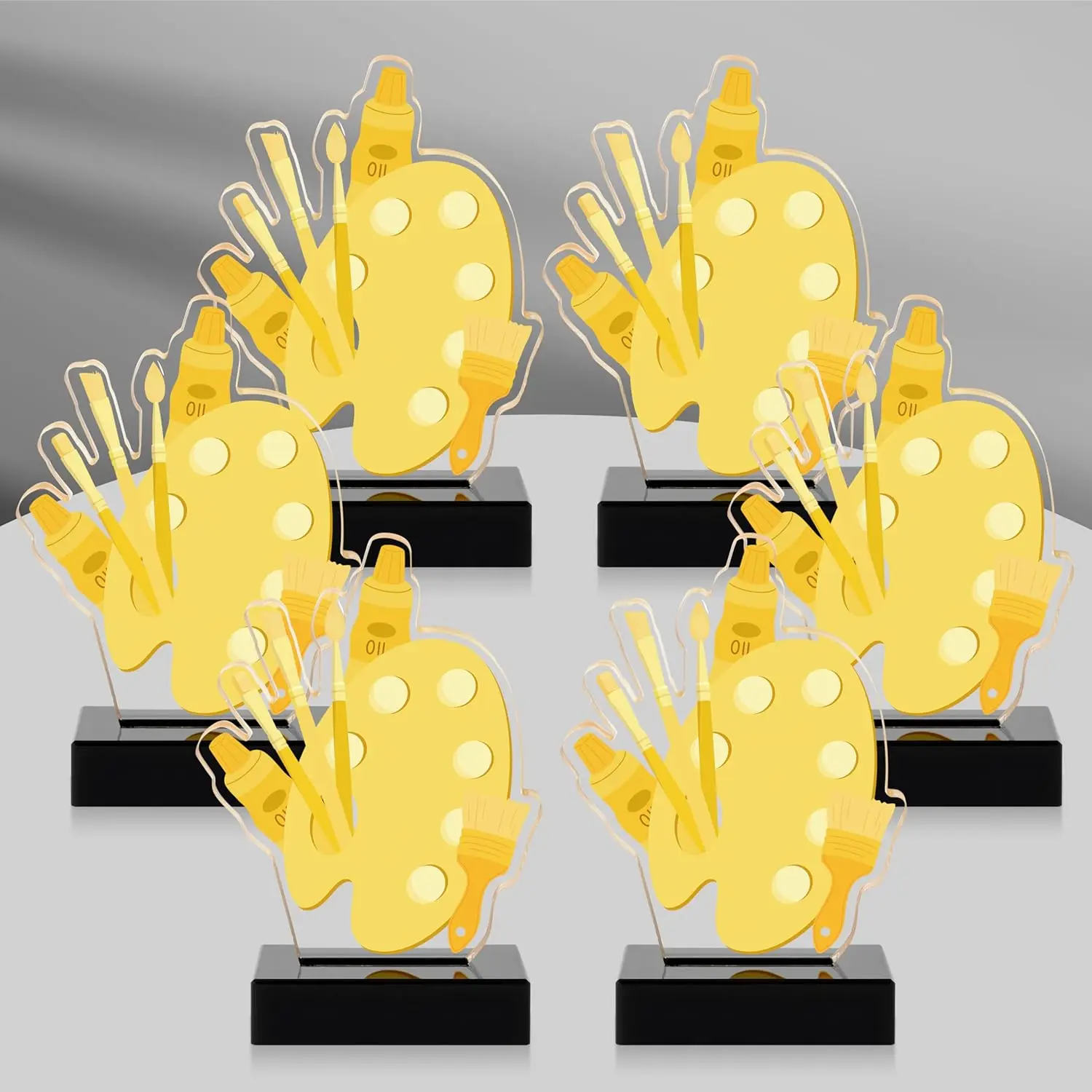 WATINC 6PCS Acrylic Trophy Award Plaques - Gold Art Winner Prize Medals, Home Decor Tabletop Signs for Kids' Tournaments, Party Supplies