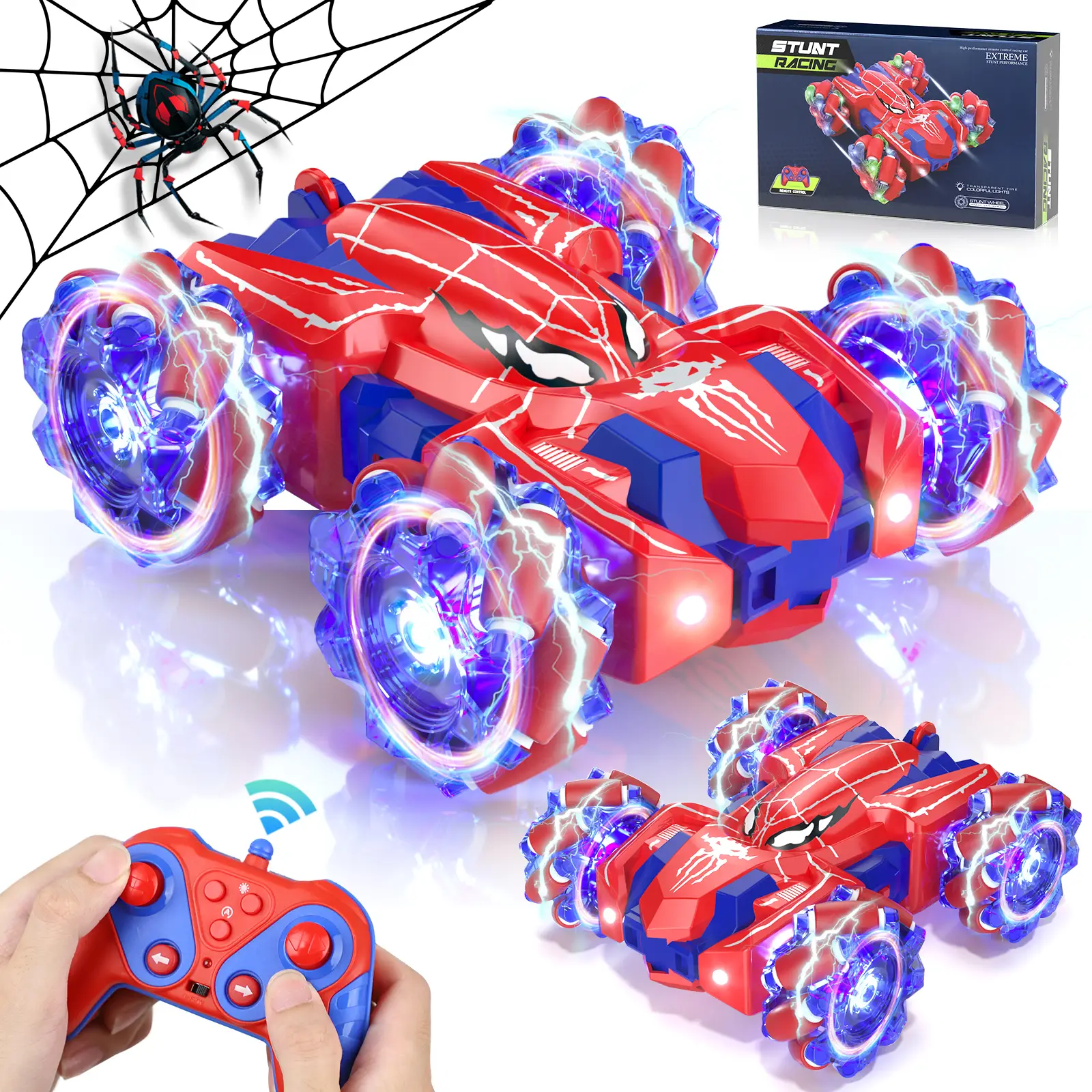 Spider Remote Control Car - Double Sided RC Stunt Car Outdoor Toys For Kids, 360° Flip 4WD Rechargeable Race Car, Girls Boys Gifts, 360° Rotating RC S