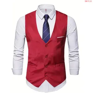 Bmuvlss V Neck Smart Suit Vest - Men's Casual Retro Style Solid Color Single Breasted Waistcoat For Wedding Dinner Suit Match - For Men - Suitable for Formal Occasions - Perfect Gift for Business Professionals