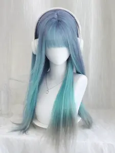 30 Inch Mermaid Blue Ombre Wig, Dreamy Long Straight Hair with Bangs, Soft Heat Resistant Synthetic Wig for Daily Party Cosplay & Photoshoot