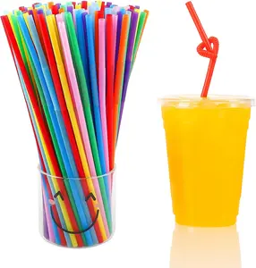 100pcs Disposable Flexible Plastic Straws 12.8 Inches Extra Long Bendy Drinking Straws Colorful Plastic Straws Party Decorations