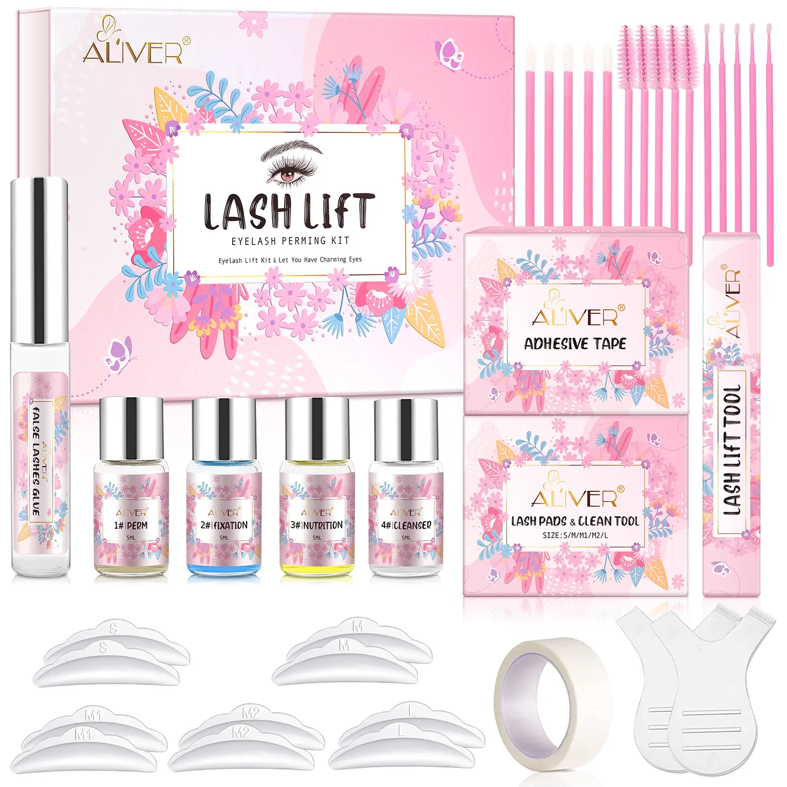 Aliver Upgraded Lash Lift Kit, Professional Eyelash Perming & Eyelash Shampoo Kit, Including Eye Shields, Pads & Accessories, Easy and Clean