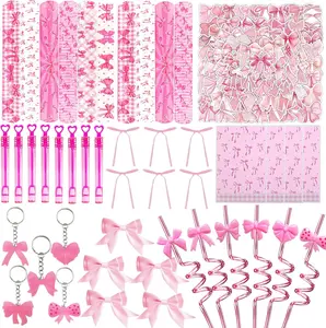 178Pcs Bow Party Favors, Pink Party Favors with Bowkont Stickers Keychains Slap Bracelets Gift Bags, Bow Coquette Birthday Decorations Supplies for Women