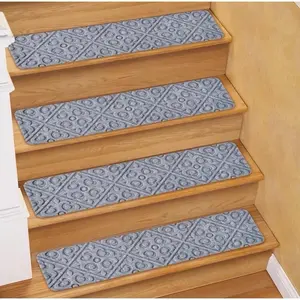 Geometric Design Soft Stair Treads – Skid-Resistant Stair Mats, Set of 4
