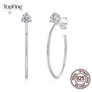 1pair Top 5A Sparkling Cubic Zirconia 925 Sterling Silver Circle Round Thin Hoop Earrings For Women Engagement Daily Party Jewelry Gifts