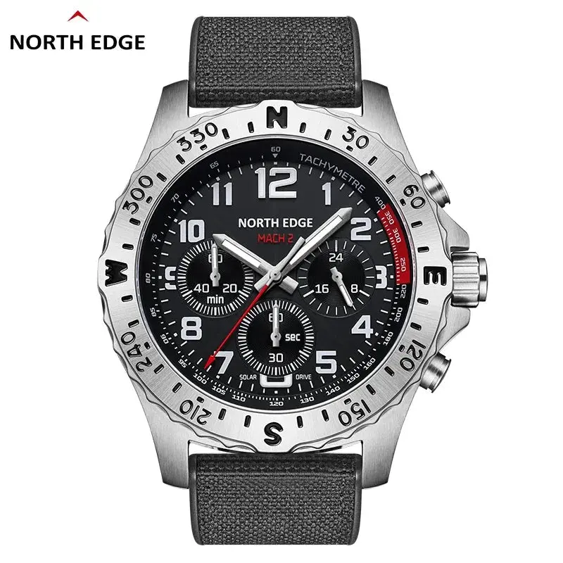 Men's Aviator Solar Watch, 42mm Stainless Steel Chronograph with a Durable Nylon Strap, Luminous Multi-Dials, 50m Waterproof for Business and Formal Wear, 30M - 50M
