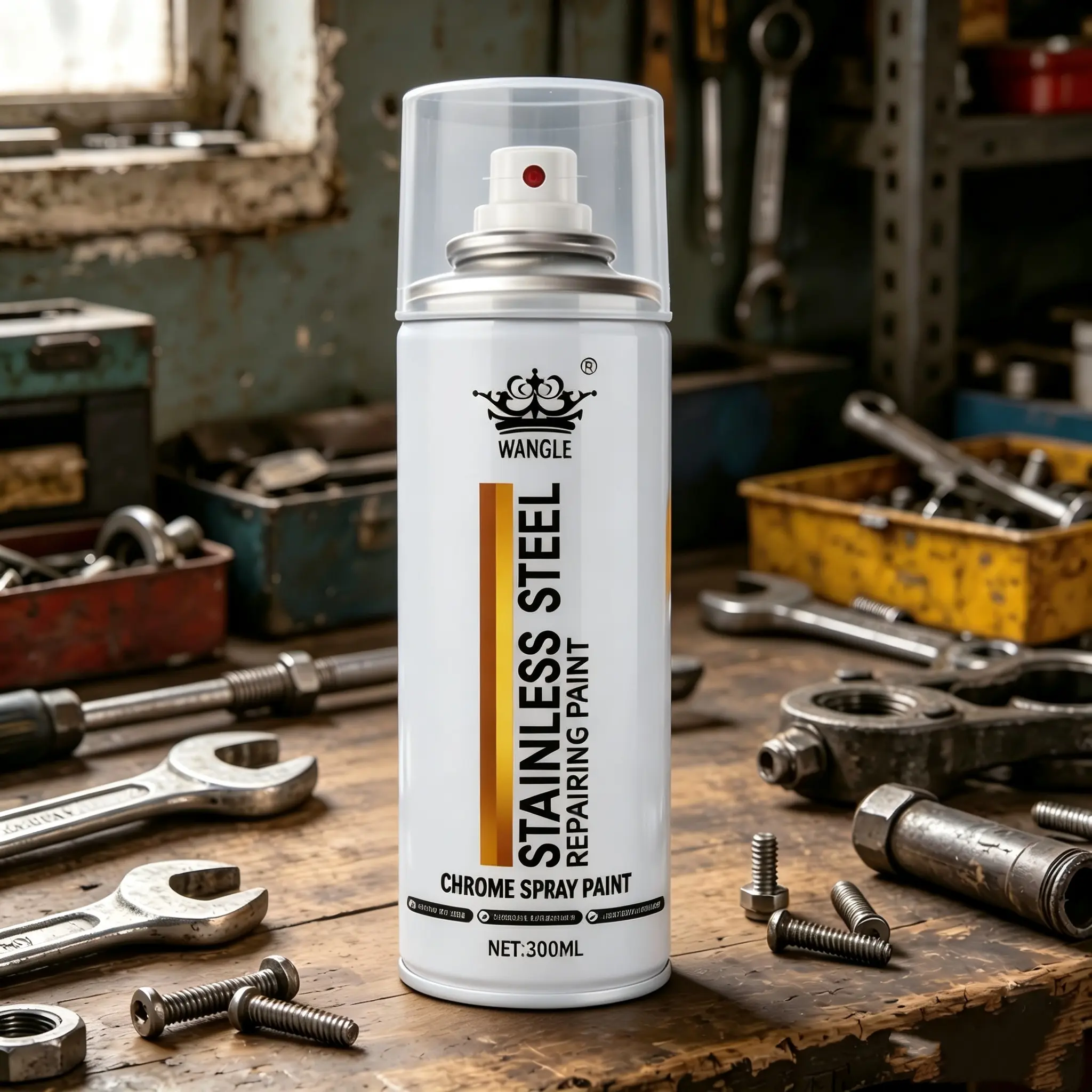 Professional Mirror Chrome Spray Paint - Long-Lasting Shiny Stainless Steel Coating for DIY Projects, Engine Parts, Car/Bicycle/Gate Repairs, Sinks & Appliances (Works with Hand Tools on Faded Metal Surfaces)