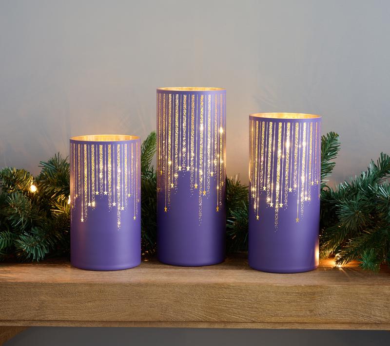 Set of 3 Illuminated Starry Night Hurricanes by Valerie