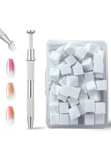 Ombre Nail Sponges -1 Clip+ 50 Pieces Soft Nail Art Sponges with Grabbing Pens for Ombre Manicure and DIY Projects Acrylic Brush