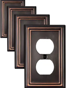 [Limited Time-Deal] 4-Pack Duplex Wall Plates, Aged Bronze Electrical Outlet Covers, 3.15'' x 4.88'' Metal Plates, Midsize