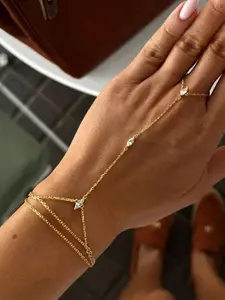 Elegant Sparkling Cubic Zirconia Multi-Layer Stacked Finger Ring Bracelet Set, Perfect for Women's Daily Wear & Nightclub Parties