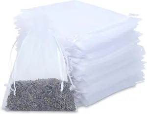 Kslong 100PCS Small Mesh Bags Drawstring 3X4, Sheer Organza Bags Drawstring for Jewelry, Mesh Party Wedding Favor Bags for Small Business,Candy,Bracelet Packaging,Empty Sachet Bags (White)