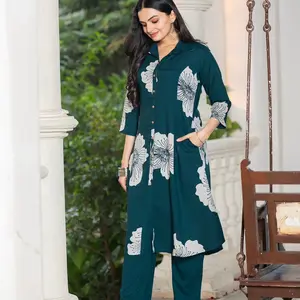 Beautiful Coord Set Kurti & Pant Set of 2pcs Cotton 60-60 Fabric Perfect for Summer Wear Dress Casual Womenswear