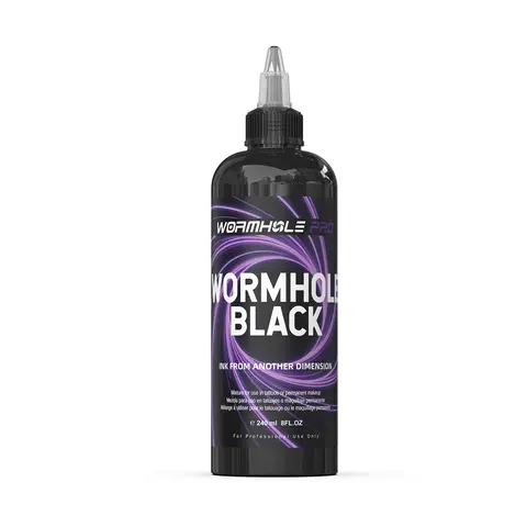 WORMHOLEPRO Black Cosmetic Tattoo Ink Set - Professional Vegan, Cruelty-Free, Fade-Resistant, Pigment-Rich Liquid Tattoo Supplies, 45% Binder, Heavy Metal-Free, Safe Body Art Ink with Ultra-Smooth Flow, 30ml x12 & 240ml for Studios & Beginners