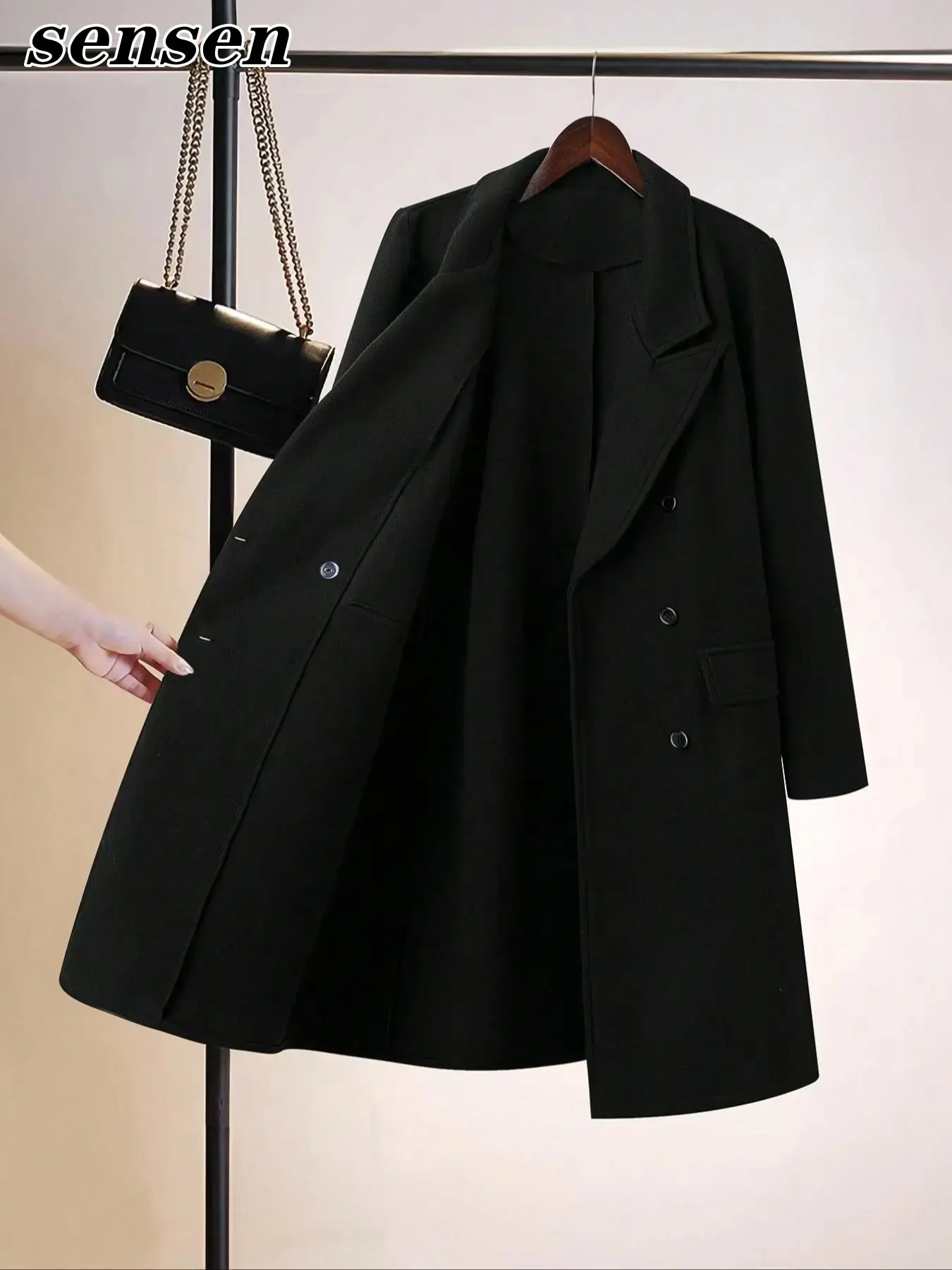 Ladies Mid-Length Wool Coat, Elegant Warm Overcoat for Fall and Winter, Stylish Women's Outerwear for Casual and Formal Occasions