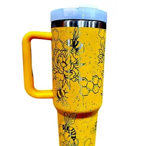 Distressed Honey Bee and Floral Tumbler Laser Engraved