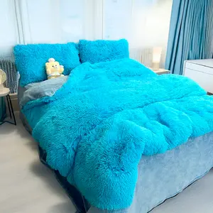 4 Piece Plush Duvet Cover Set (1 Fluffy Faux Fur Duvet Cover+ 1 Heart Pillow + 2 Furry Pillow Shams)