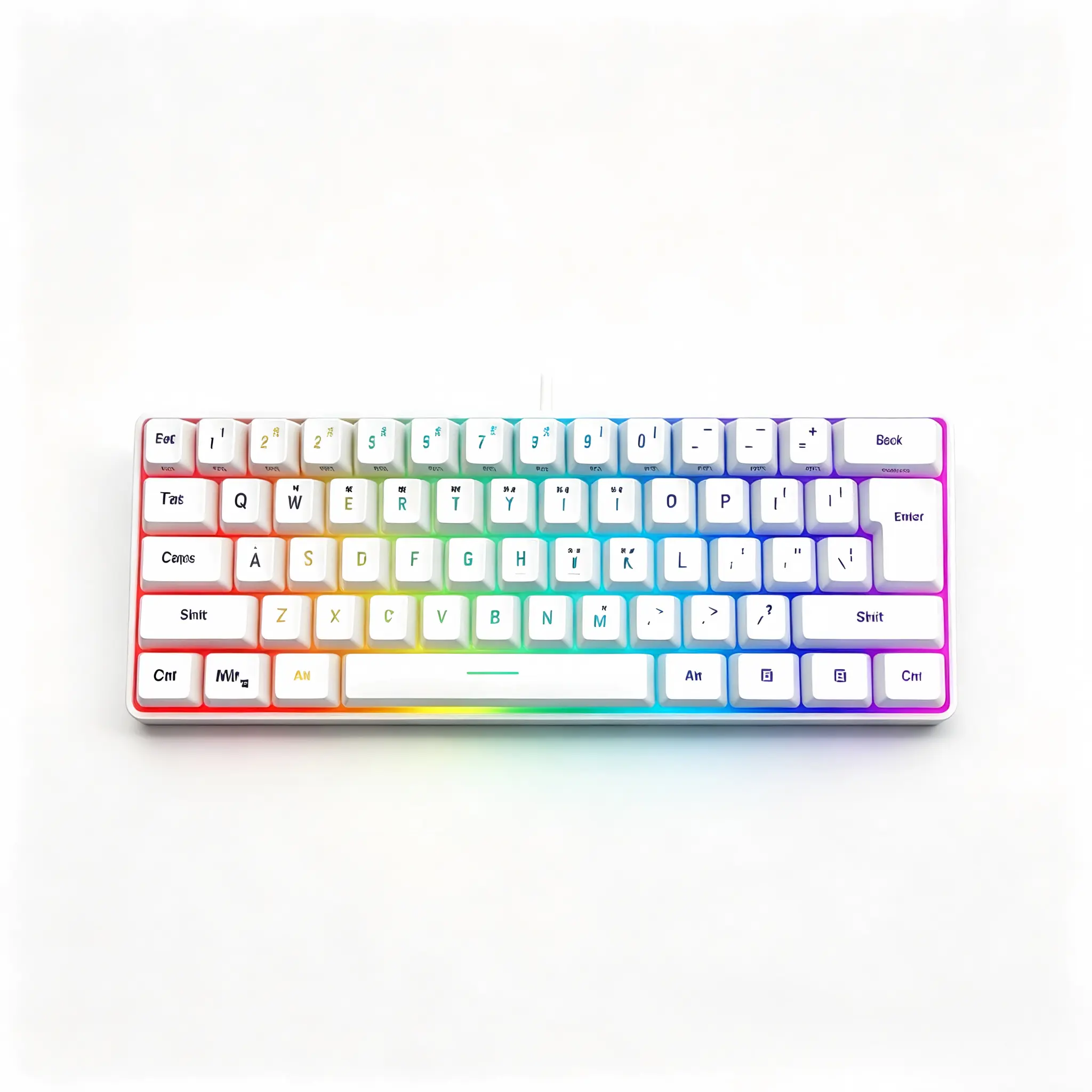 61 Keys Ultra Compact 60% Wired Gaming Keyboard, White Ergonomic Membrane Keyboard with Dynamic RGB Backlight, Equipped with Matching Wrist Rest, Splashproof Waterproof Structure, Plug and Play Wired Keypad for Desktop PC Game Players