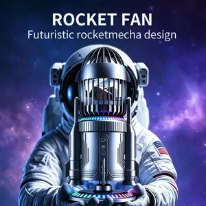 Portable Rocket Fan, 3-in-1 Misting Fan with RGB Light & Humidifier, 5000mAh, 180° Auto-Oscillating Rechargeable Fan, Silent 3-Speed Cooling Fan for Gamer Desk, Home Office, Dorm & Nightstand