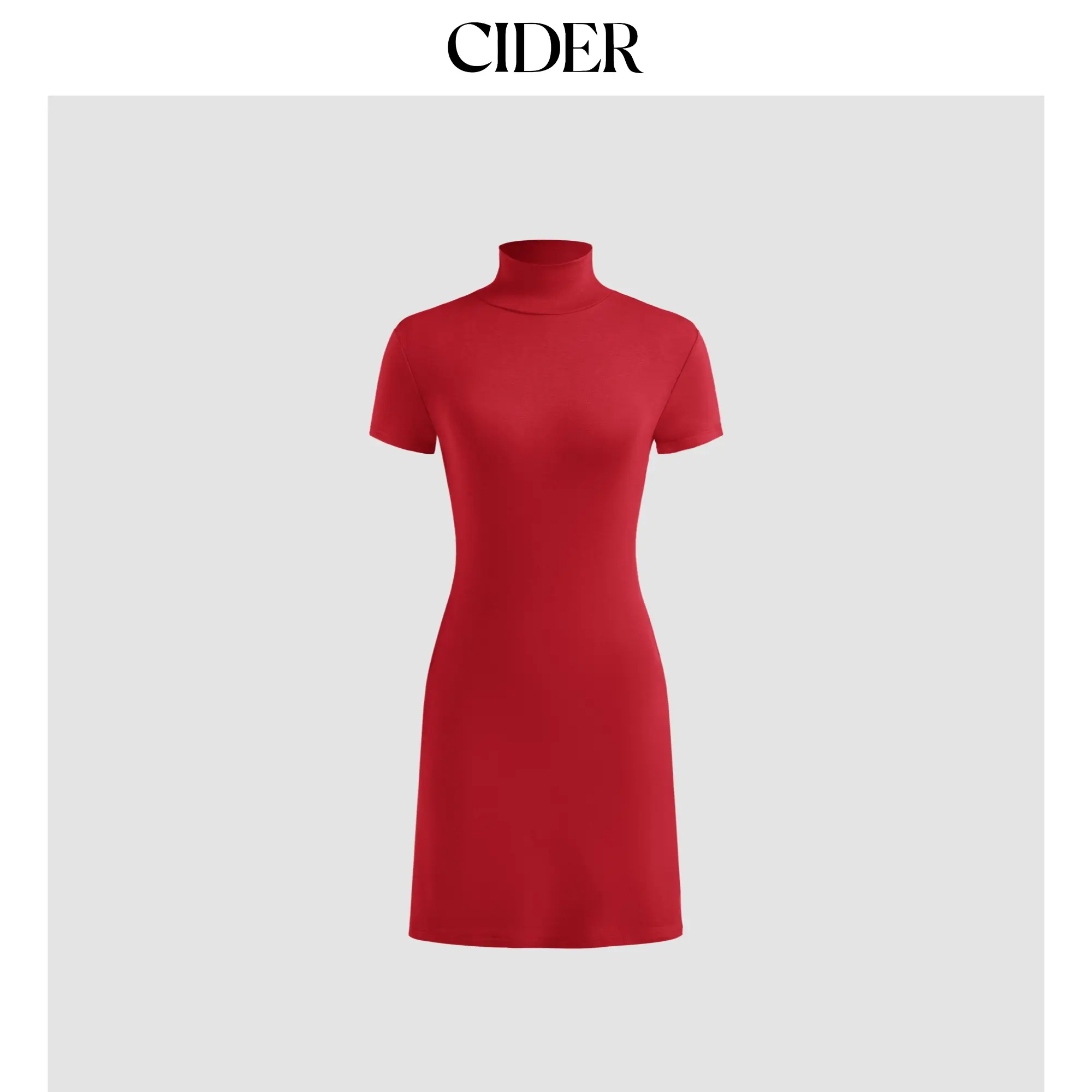 Cider [3 colors, size 0-26] Knit High Neck Solid Mini Dress