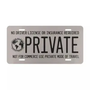 No License Or Insurance Required Private Aluminum License Plate Car Front 6"x12"