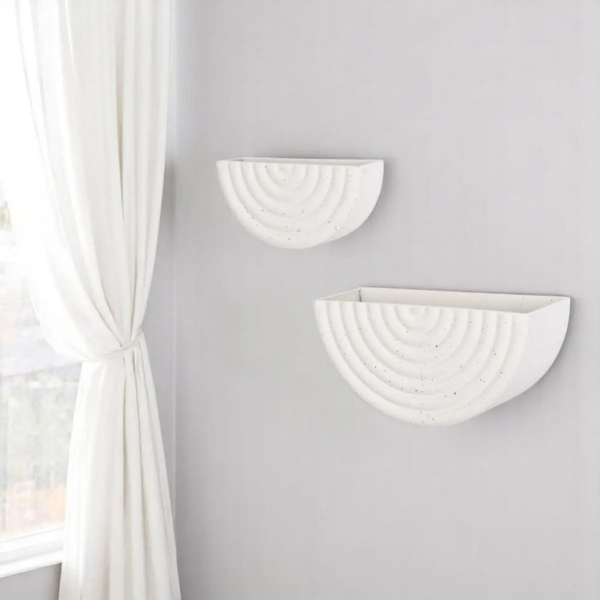 360 Stand White Metal Geometric Half Moon Wall Planter - Set of 2, 11.61x5.43x4.53 in, Modern Geometric Cut, Easy Hanging, Indoor Use Space Saver