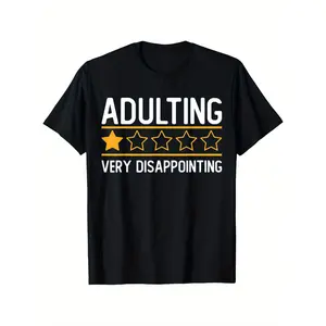 Funny Adulting Fail T-Shirt - Very Disappointing 1-Star Rating Design with Sarcastic Adulting Text - Heavyweight 100% Cotton Tee for Men & Women (S-XXXL) - Funny Birthday or Everyday Casual Wear - Black Shirt with White & Yellow Lettering - Machine Washab