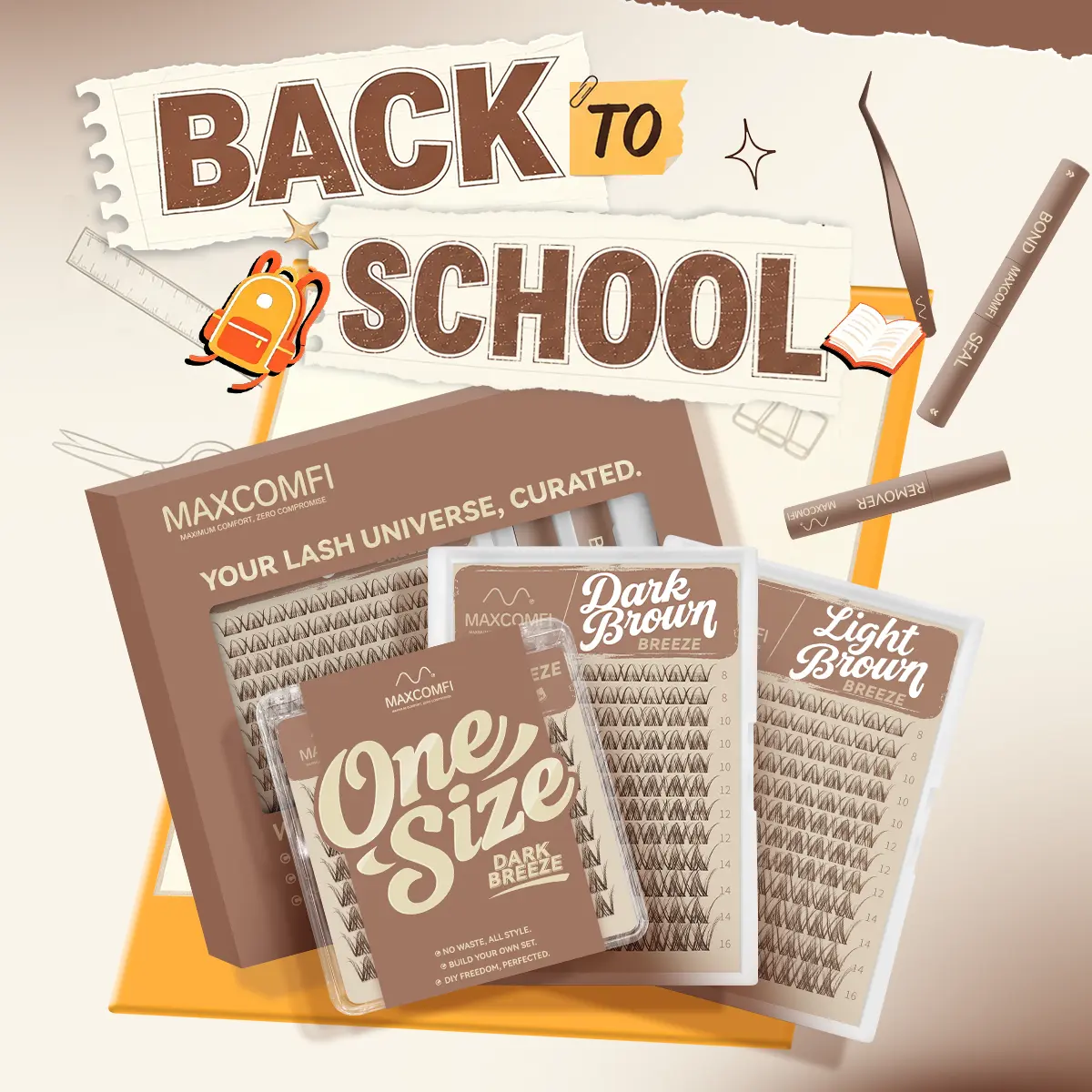 MaxComfi Brown Breeze Spider Individual Eyelashes, DD-Curl DIY Lash Clusters, Super Soft Thin Band, Waterproof Long-Lasting, Beginner-Friendly Daily Wear False Lashes for Flawless Voluminous Look, Individual Lashes Summervibes,sunscreen