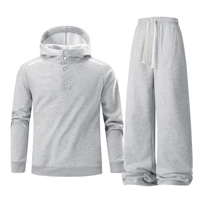 Men's 2-Piece Heavyweight Henley Hoodie Set | Premium Fleece Tracksuit | Open Bottom Straight Leg Sweatpants & Pullover