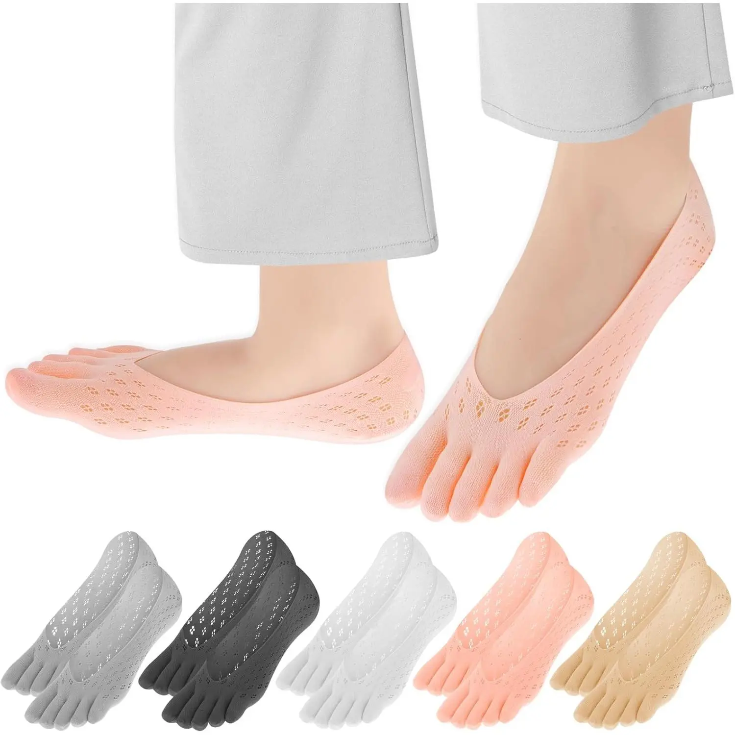 5 Pairs Orthopedic Toe Compression Socks, Toe Socks for Women No Show Align Toe Socks for Bunion, Low Cut Liner Five Finger Socks with Gel Tab Athletic Breathable Toe Separator Socks for Women