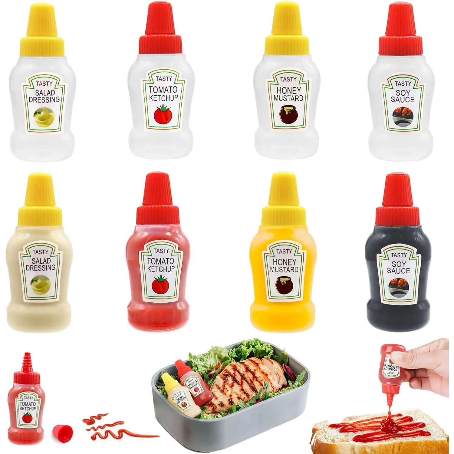 8-Pack 25ml Mini Plastic Condiment Squeeze Bottles, Unisex Portable Storage Containers for Office Lunchbox, Outdoor Picnic (Suitable for Oil, Soy Sauce, Honey, Salad Dressing), Adult