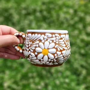 Talavera Original Daisy Chocolatera Mug 8oz Handcrafted Ceramic Drinkware Made in Mexico kitchen home decor birthday gift for her Coffee Cup Handmade