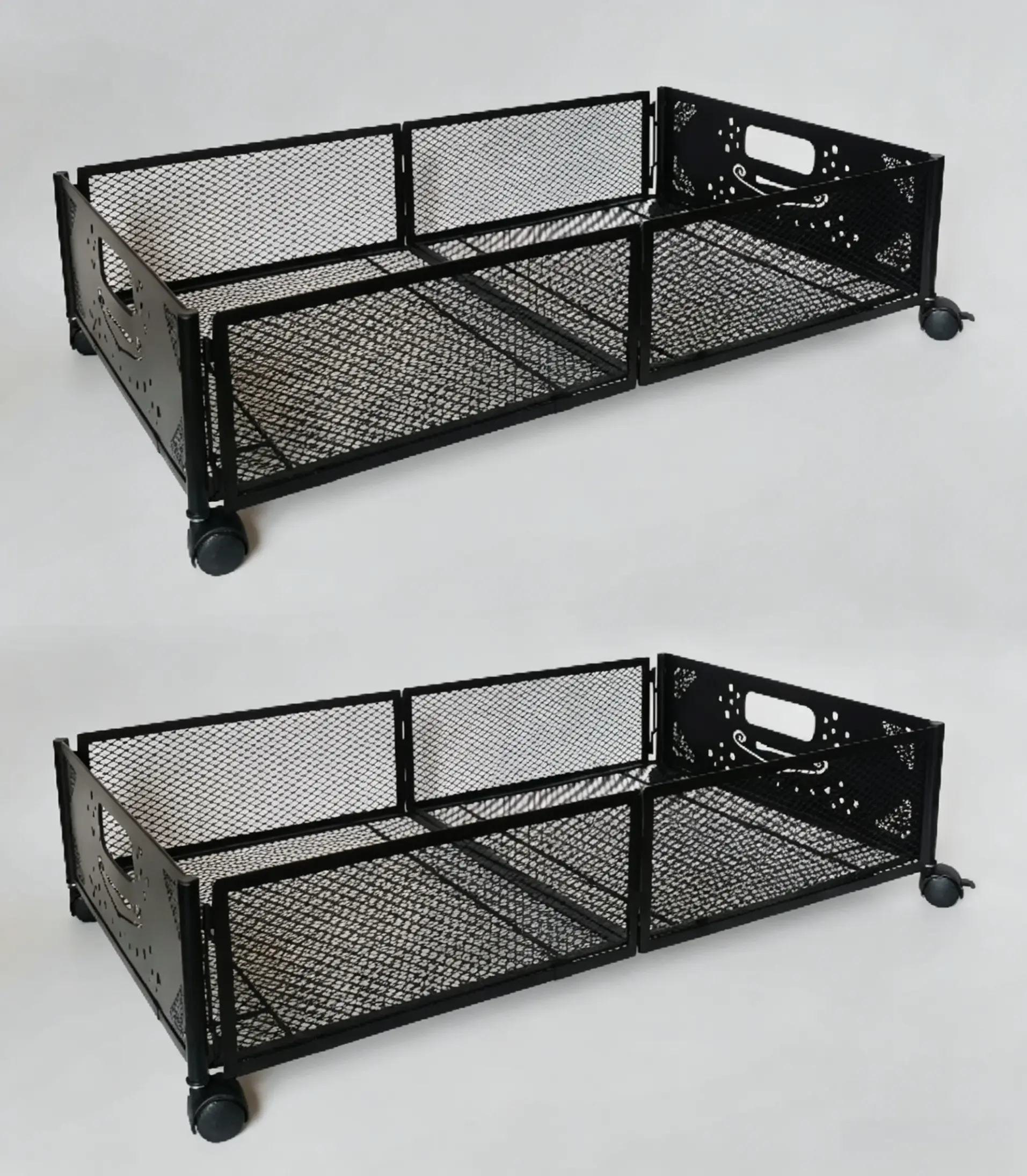 HUOMAQFAN Traditional 2-Pack Rectangle Collapsible Under Bed Storage Boxes with Wheels, 360-Degree Universal Rolling Drawers, Double Foldable Open Storage Bins for Bedroom Clothes & Shoes, Black, for Family Organization