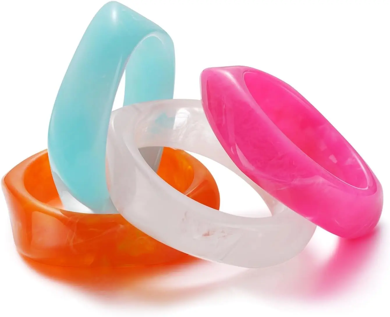 4 Pcs Square Acrylic Resin Bangle Bracelets Wide Irregular Geometric Plastic Bracelet Wristbands for Women Jewelry Set