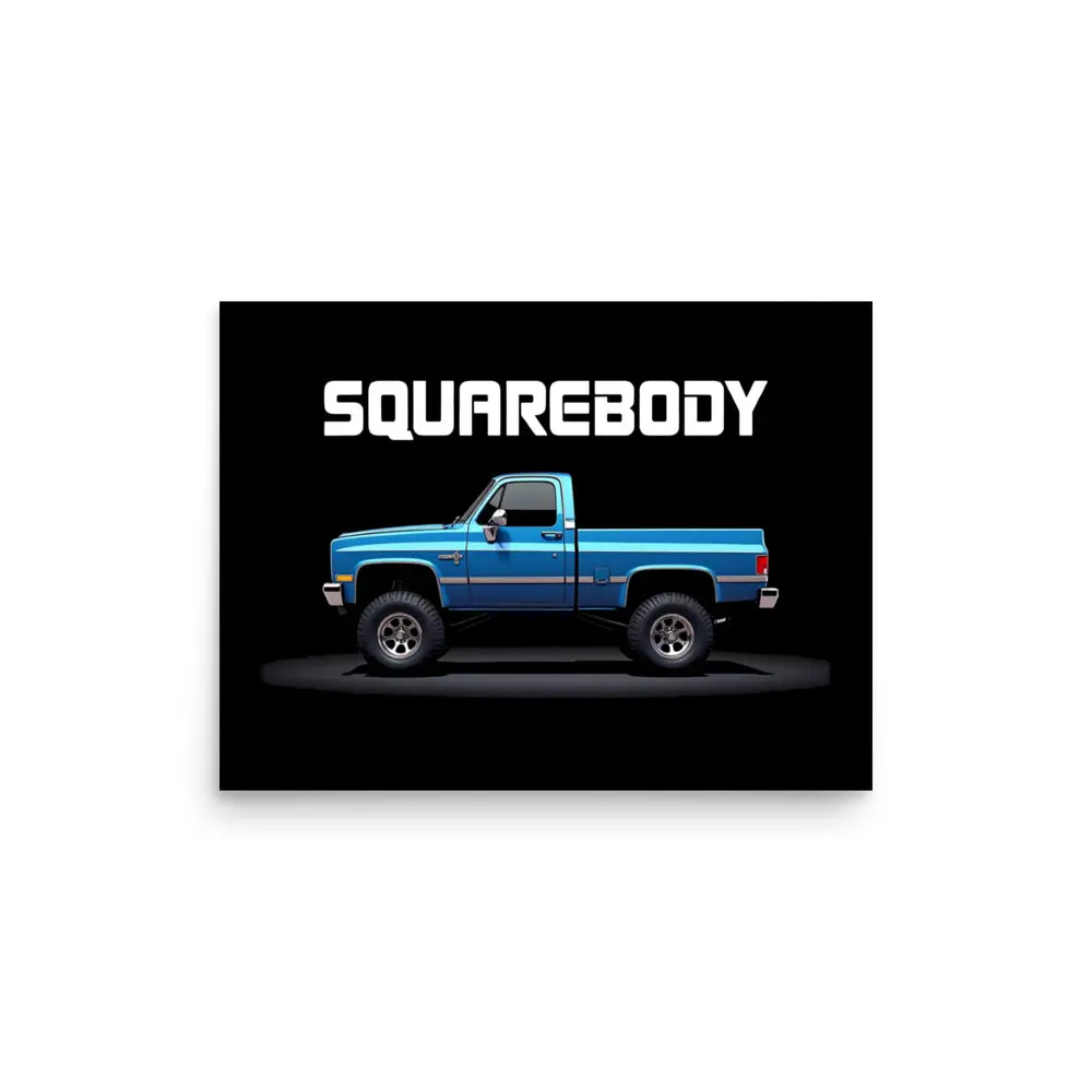 Blue Chevy Square Body Pickup Truck C10 Silverado Wall Art Poster for Man Cave Office Garage
