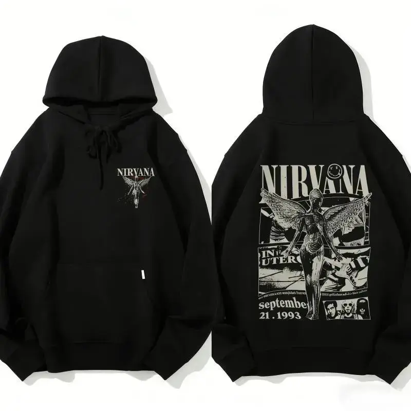 Vintage Retro Nirvana Band Hoodie Music Graphic Pullover Rock Band Hoodie Retro Music Hoodie for Music Lovers Casual Comfort Cotton Fit Unisex Men's and Women's Streetwear Sweatshirts Tops Long Sleeve Pocket T-shirts sweatshirts hooded sweatshirts