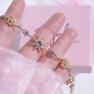 Princess  Sunflower Zodiac Gemstone Bracelet & Necklace for Women Natural Stone Choker Healing Necklace Christmas Trendy Jewelry for Women