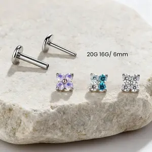 20G/16G Titanium Mini Lucky Clover Threadless Flat Back Nose Stud, Ear Stud & Lip Stud,1 Top with 2 Studs (20G, 18G),Cartilage Labret Tragus Conch Helix Push Pin Flat back Earring