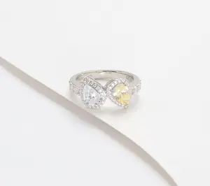 Diamonique x Kathy Levine Double Pear Halo Ring Sterling