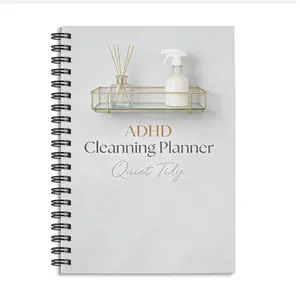 1pc ADHD Cleaning Planner, Spiral Bound Planner, Notebook, Quiet and Tidy Style - for Housewives, with Gold Storage Rack and Aromatherapy Spray Bottle Patterns, Suitable for Office Workers, Fresh Checklist Pages