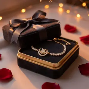 Rotatable Star Moon Charm Bracelet For Women, Silver Plated Shiny Zircon Adjustable Hand Chain, Trendy Stress Relief Fashion Jewelry