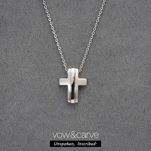 Men's 316L Stainless Steel Minimalist Sandwich Cross Necklace, Dual-Texture Brushed & Polished Faith Pendant, Waterproof Tarnish-Proof Jewelry Gift for Him