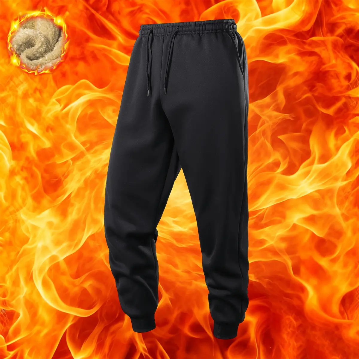 Men's Thermal Fleece-Lined Winter Pants - Solid Color Design, Thick Casual Tapered Leg Joggers with Elastic Drawstring Waist, Mid-Rise Regular Fit for Outdoor Activities & Casual Attire, Jogging Pants, Cold Weather Apparel, Warmth Retaining