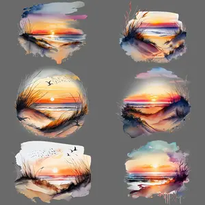 Beach Sunsets Pattern Iron on Transfer Sticker, 8 Counts/set Washable Heat Transfer Designs, DIY Decals for Clothes, T-shirt, Mask, Jeans, Backpack