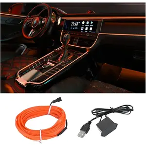 LED Strip Lights, USB Auto Neon Light Strip with Sewing Edge, 16FT Electroluminescent Car Ambient Lighting Kit with Fuse Protection, Car Decoration Accessory (Orange/16FT)