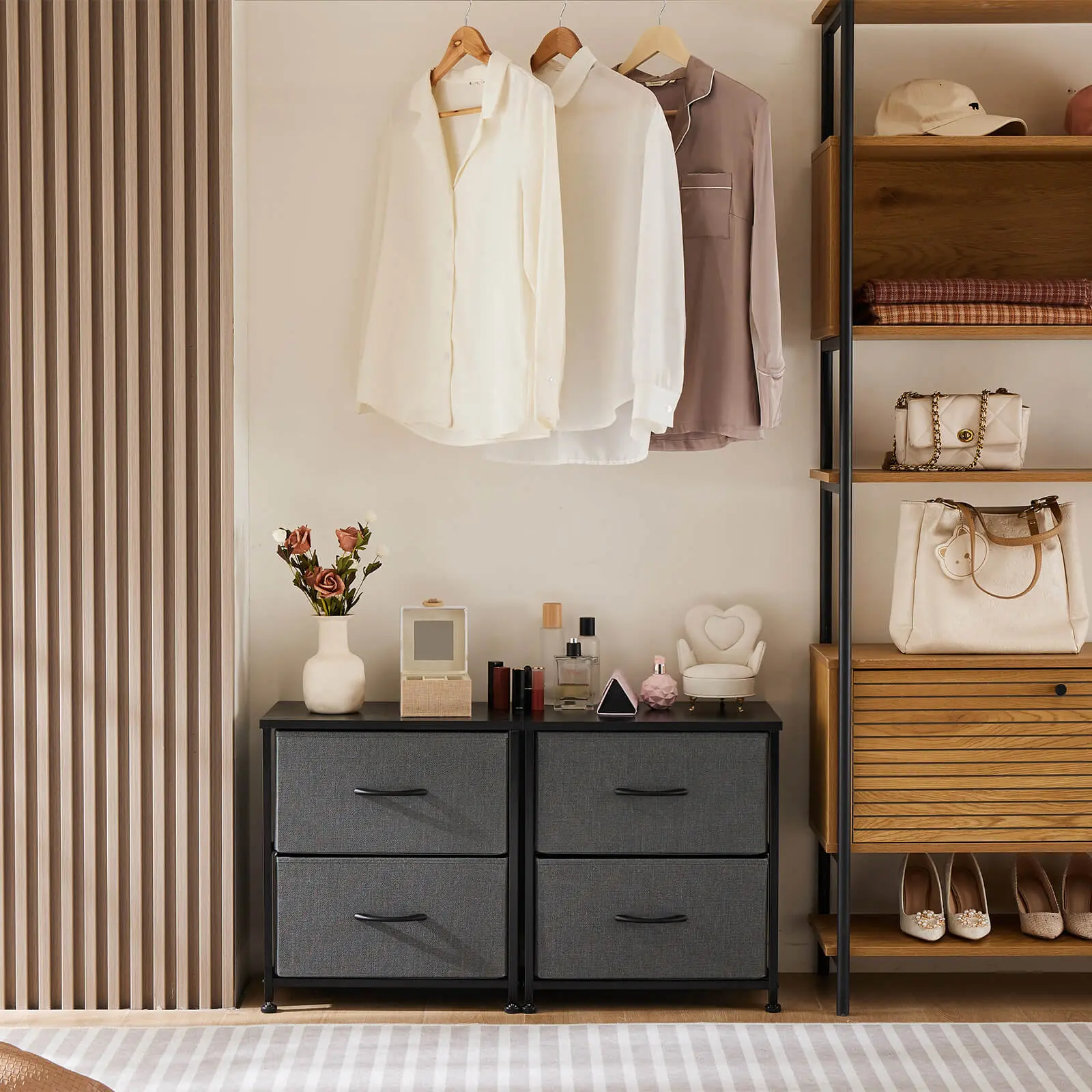 Drawer vanity drawer cabinet, drawer cabinet, cabinet with drawers, storage cabinet, metal frame and wooden top, suitable for indoor and room storage of clothes, essential for furniture, 2bc gray drawer cabinet, cabinet