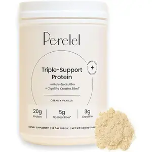 Perelel Triple-Support Plant-Based Protein Powder, Creamy Vanilla, 20g Vegan Protein with Creatine & Prebiotic Fiber, 15-Day Supply