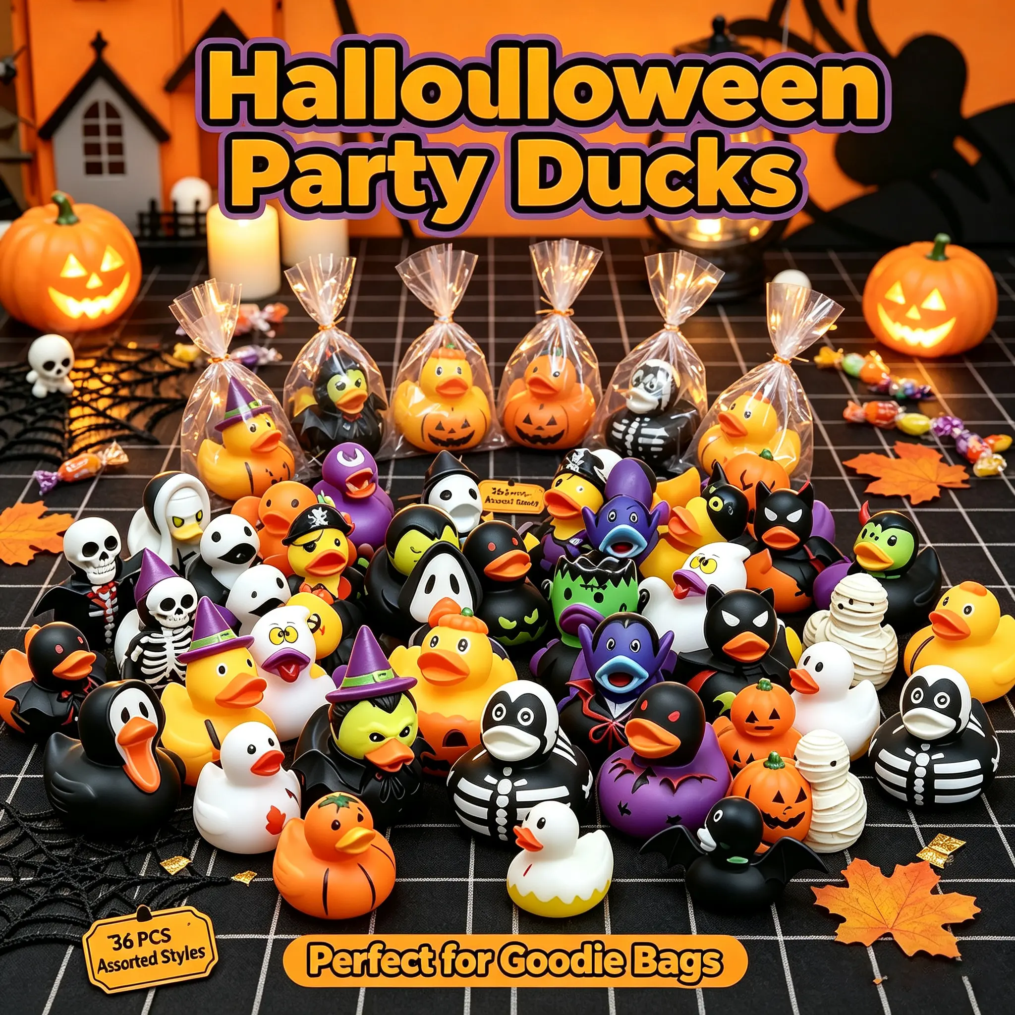 36 Pieces Bulk Halloween Rubber Ducks, Assorted Cute Duck Toys, Halloween Party Favors, Classroom Prize Supplies, Trick or Treat Fillers for Kids’ Decorations
