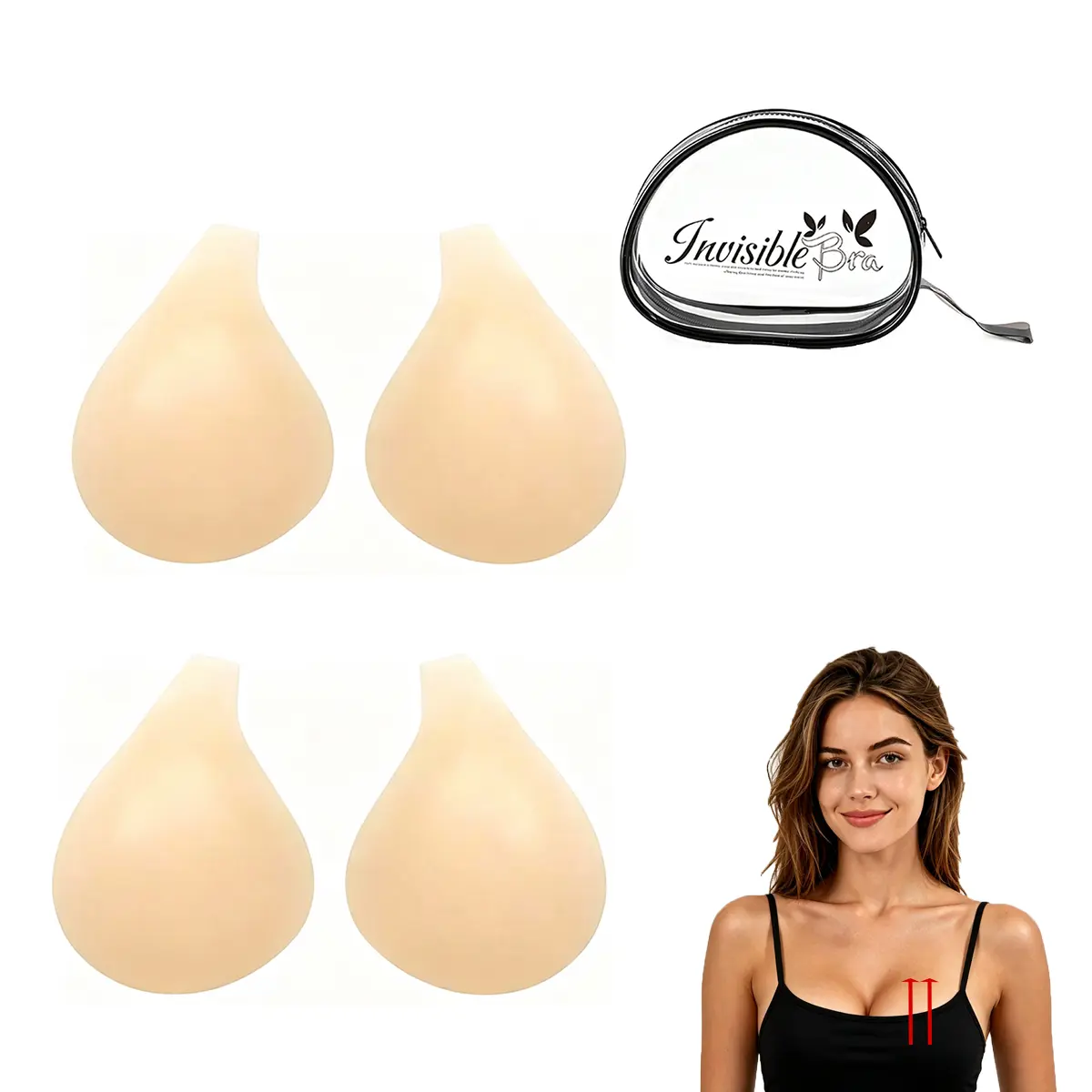 Silicone Sticky Bra for Women, Reusable Invisible Adhesive Nipple Covers, Push Up Backless Strapless Bra, Ultra Thin Edge for Deep V Wedding Dress Daily Party