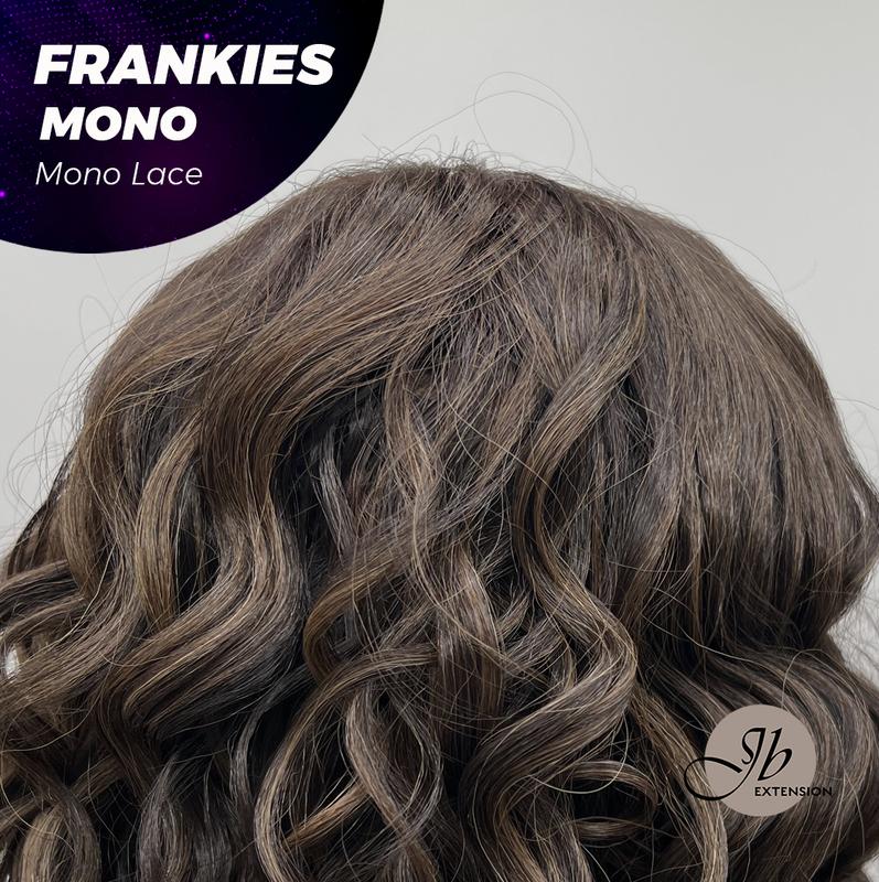 JBEXTENSION FRANKIES MONO Monofilament Handmade Wig 6X5 Full Monofilament Hand Tied Top Wig 19 Inches Dark Brown Highlight Curly Mono Lace Handmade Futura Fiber Glueless BS Wig FRANKIES MONO【BENDY EAR TABS】